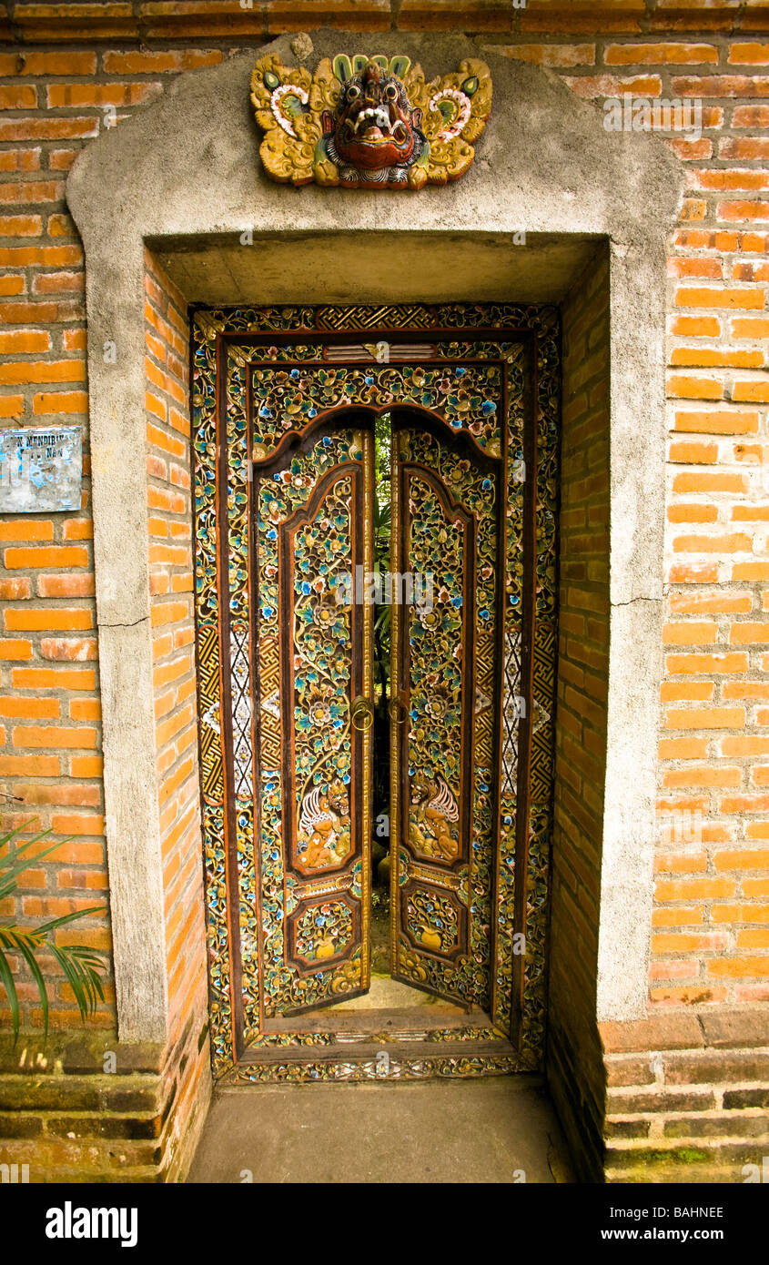 Indonesia, Bali. Ubud. Traditional doorway, Balinese decor. Stock Photo