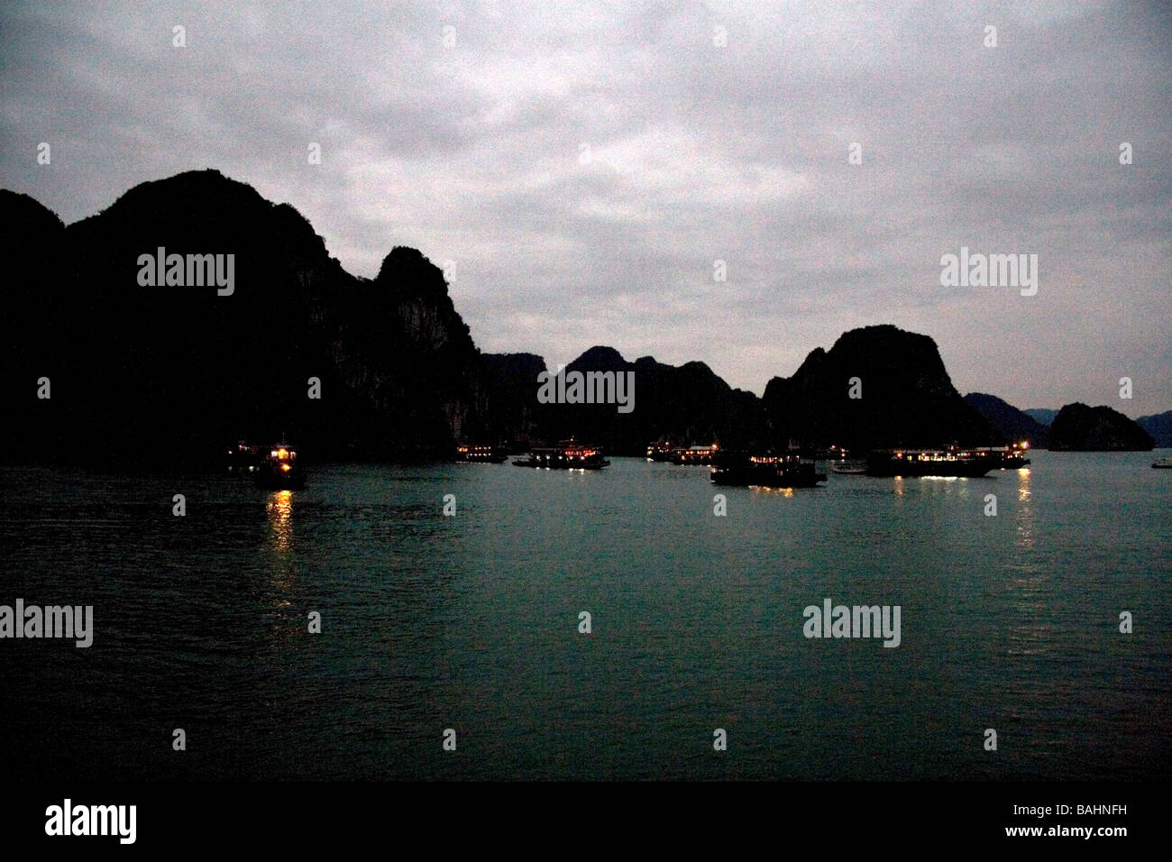 Night view of Ha Long Bay Vietnam Stock Photo