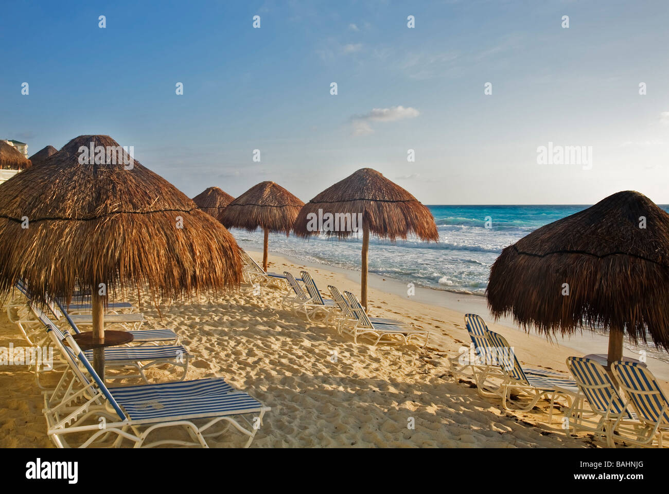 The turquoise waters and white sand beaches of Cancun on the Yucatan Peninsula in Quintana Roo Mexico Stock Photo