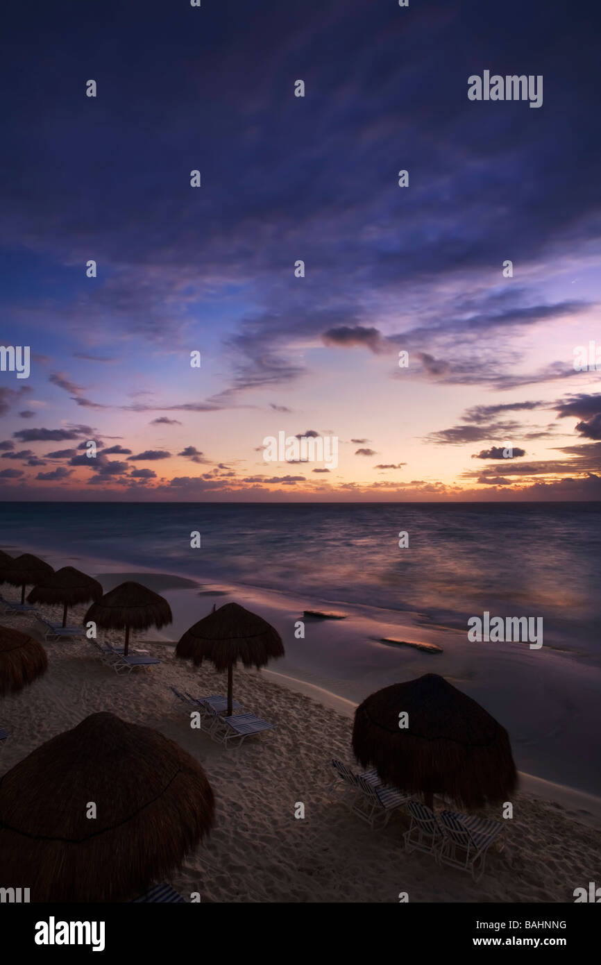Sunrise along the white sand beaches of Cancun on the Yucatan Peninsula in Quintana Roo Mexico Stock Photo