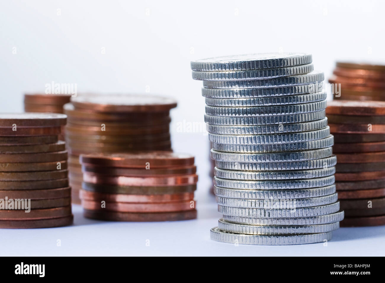 Close-up of stacks of coins Stock Photo