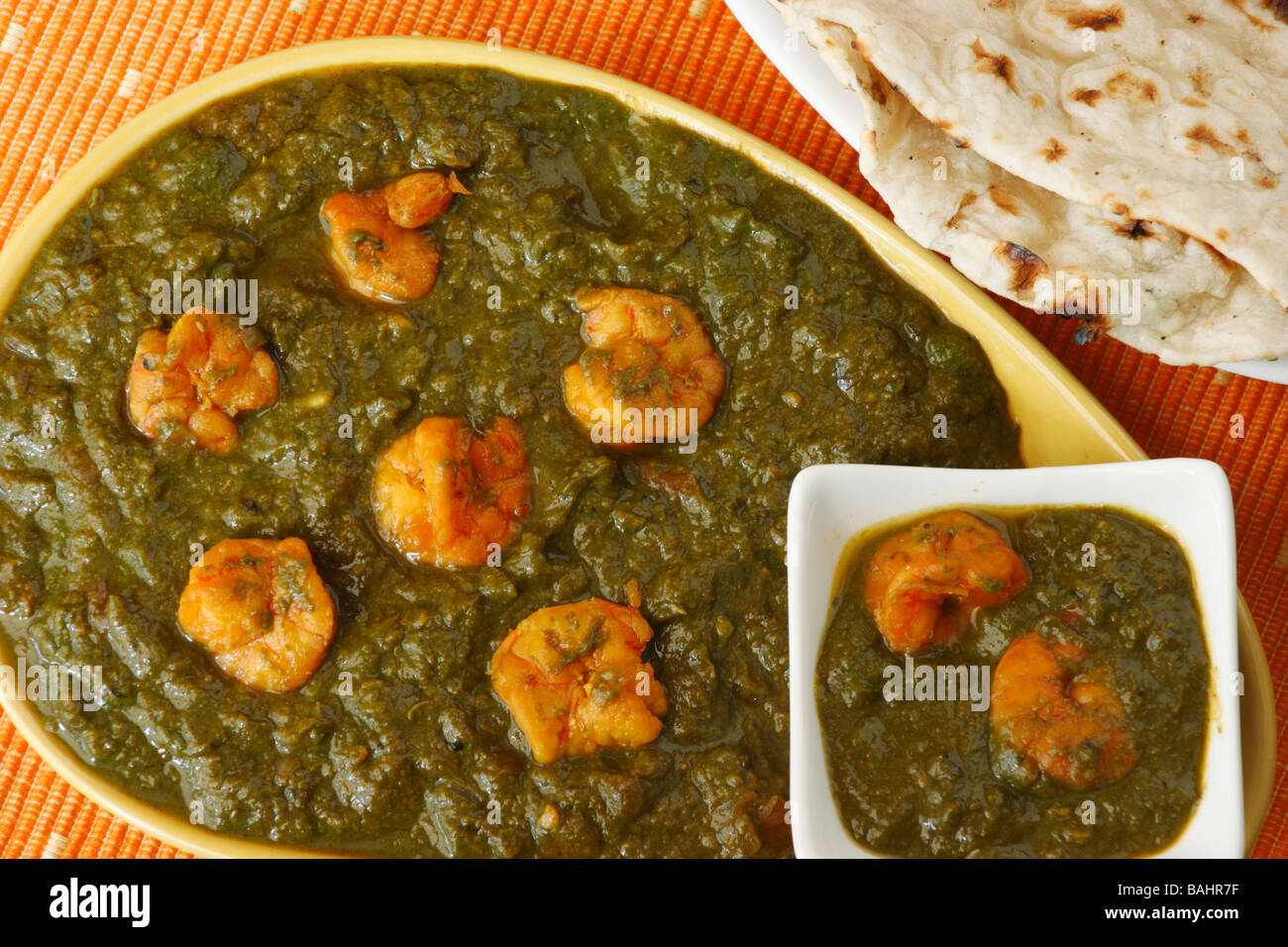 Saag Prawn is prepared from Prawns cooked in Palak gravy (Spinach) and ...