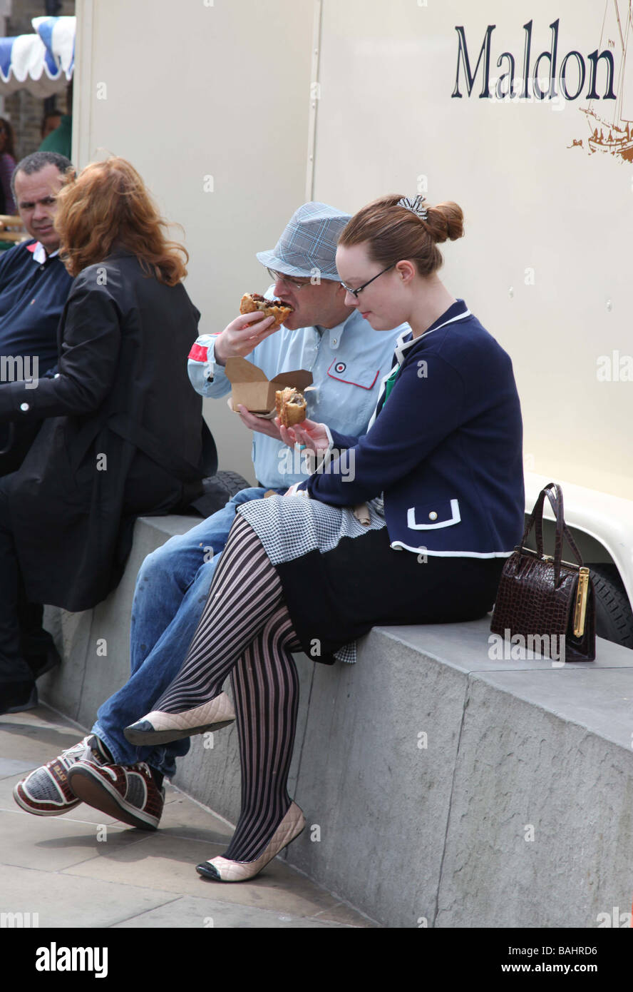 meat pies for an al fresco lunch in King s Road food market Royal Borough of Kensington and Chelsea London SW3 UK Stock Photo