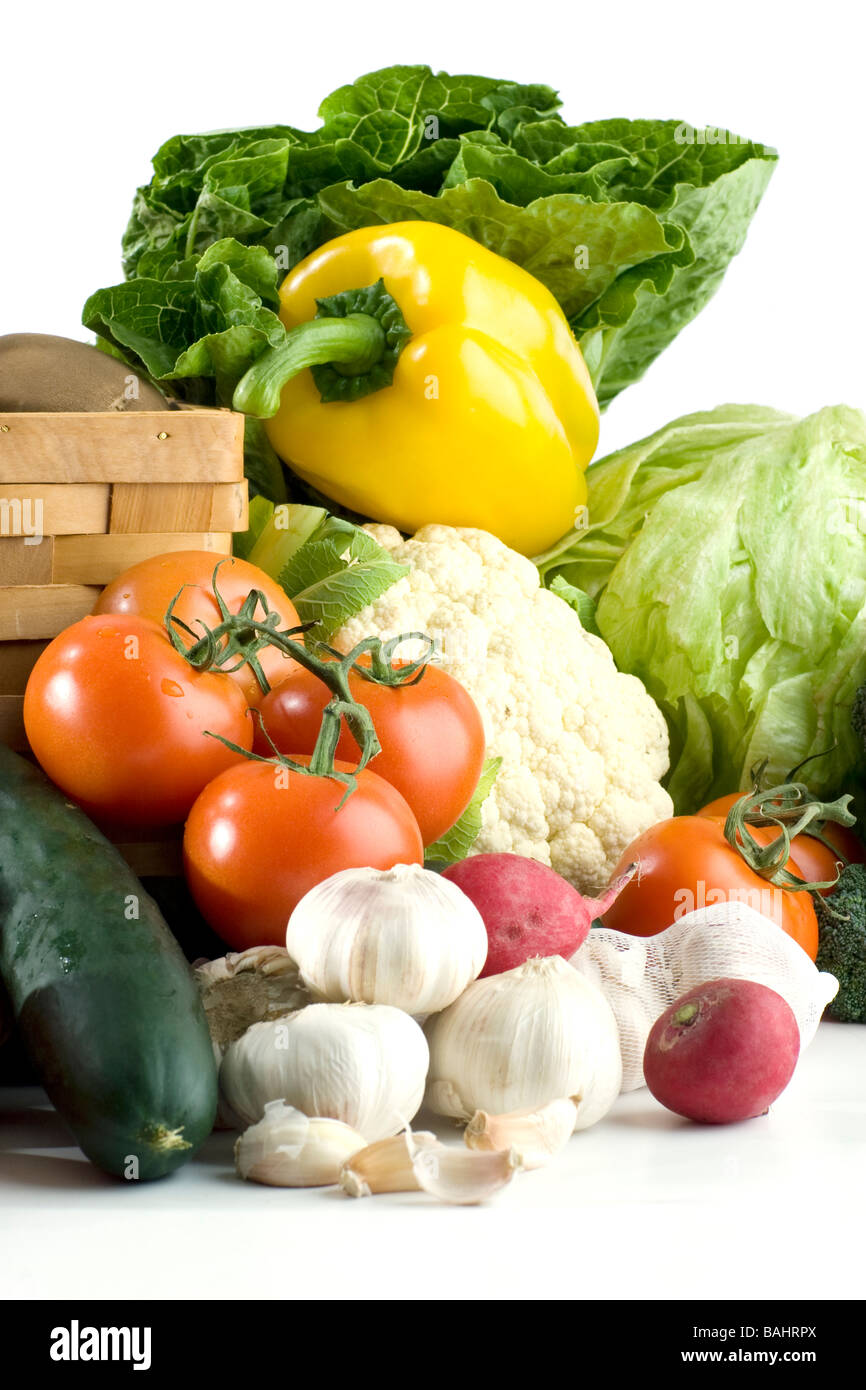 A lot of fresh veggies on bright white background Stock Photo