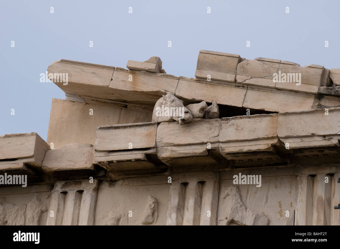 Sculpture of Parthenon temple on Acropolis rock Athens Stock Photo Alamy