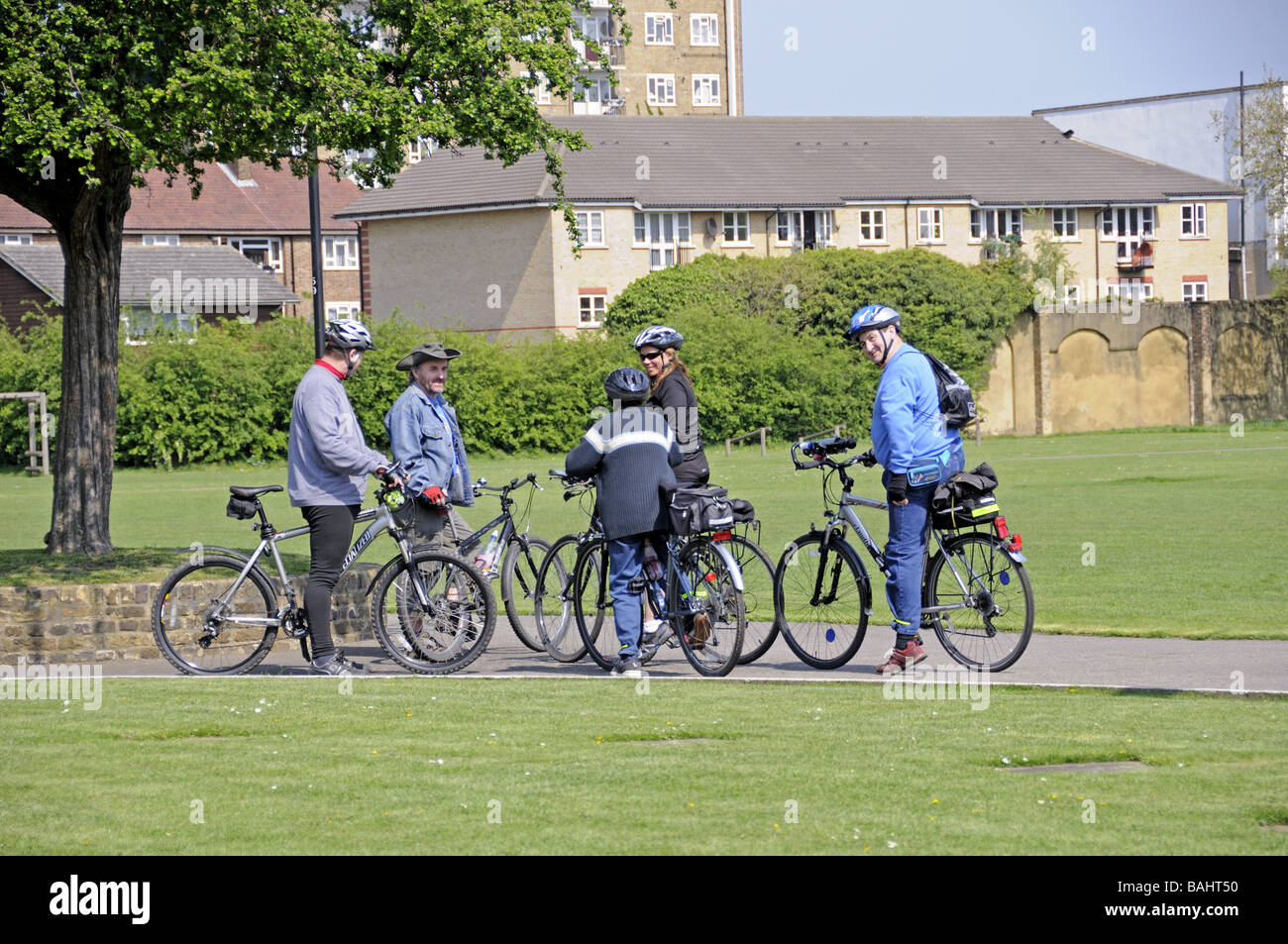 Cyclists in Haggerston Park Hackney London England UK Stock Photo