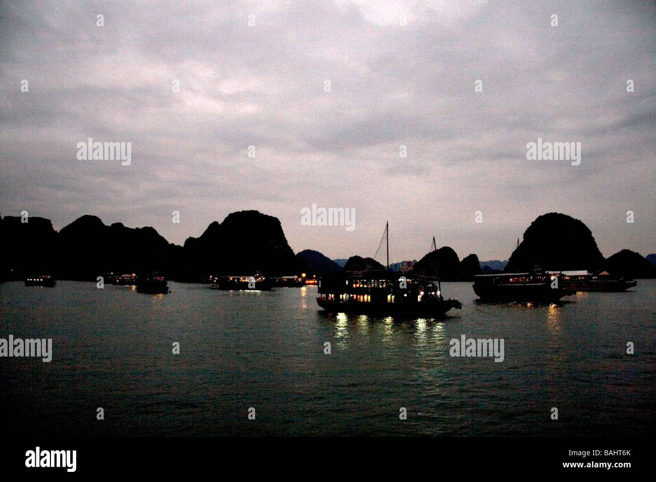 Night view of Ha Long Bay Vietnam Stock Photo