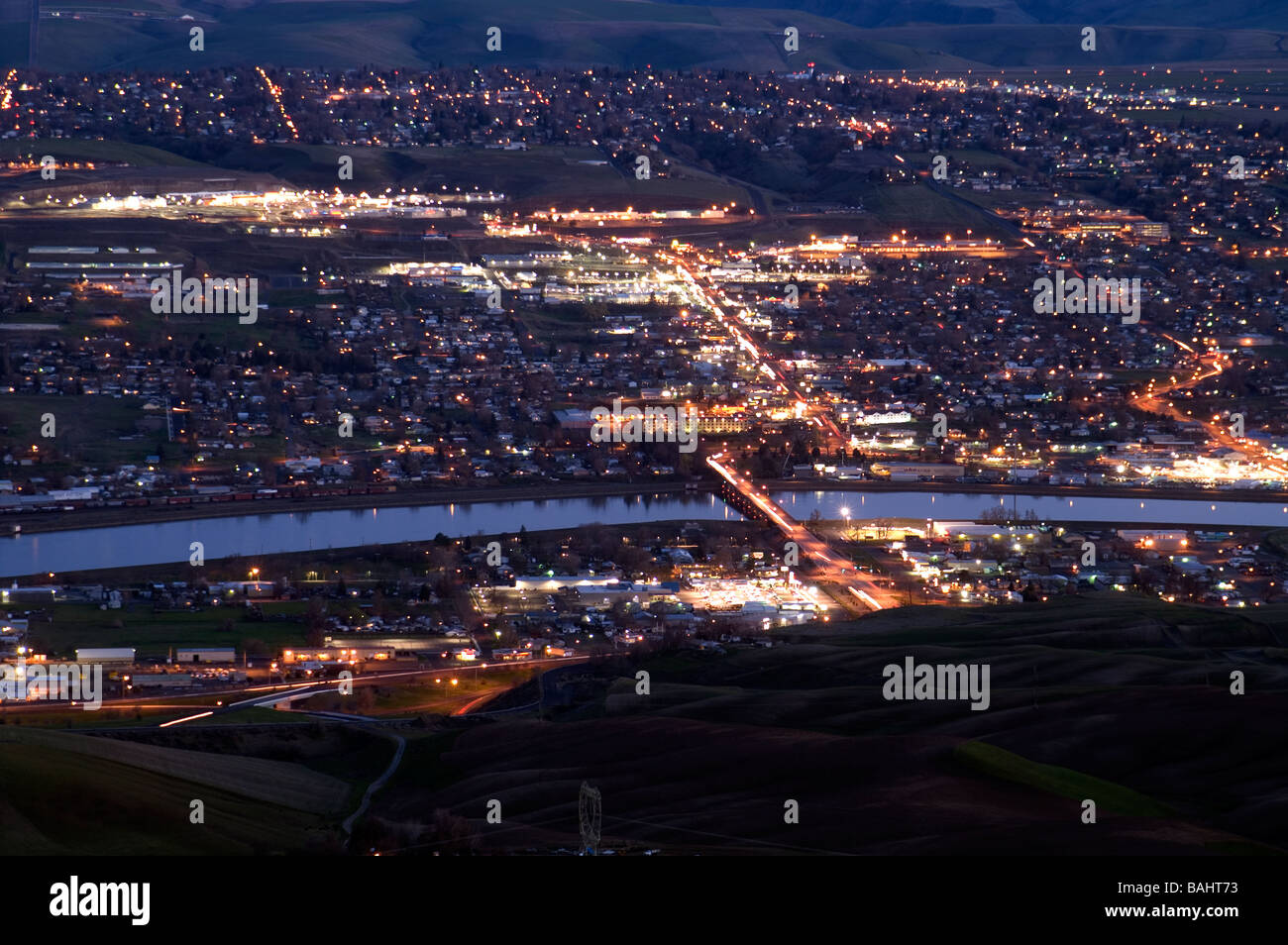 Aerial View of Lewiston Idaho from high on the hillside United States Stock Photo