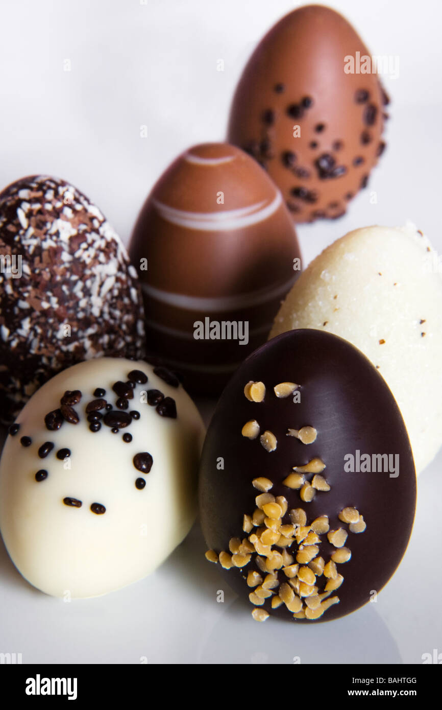 Chocolate truffle eggs. Stock Photo