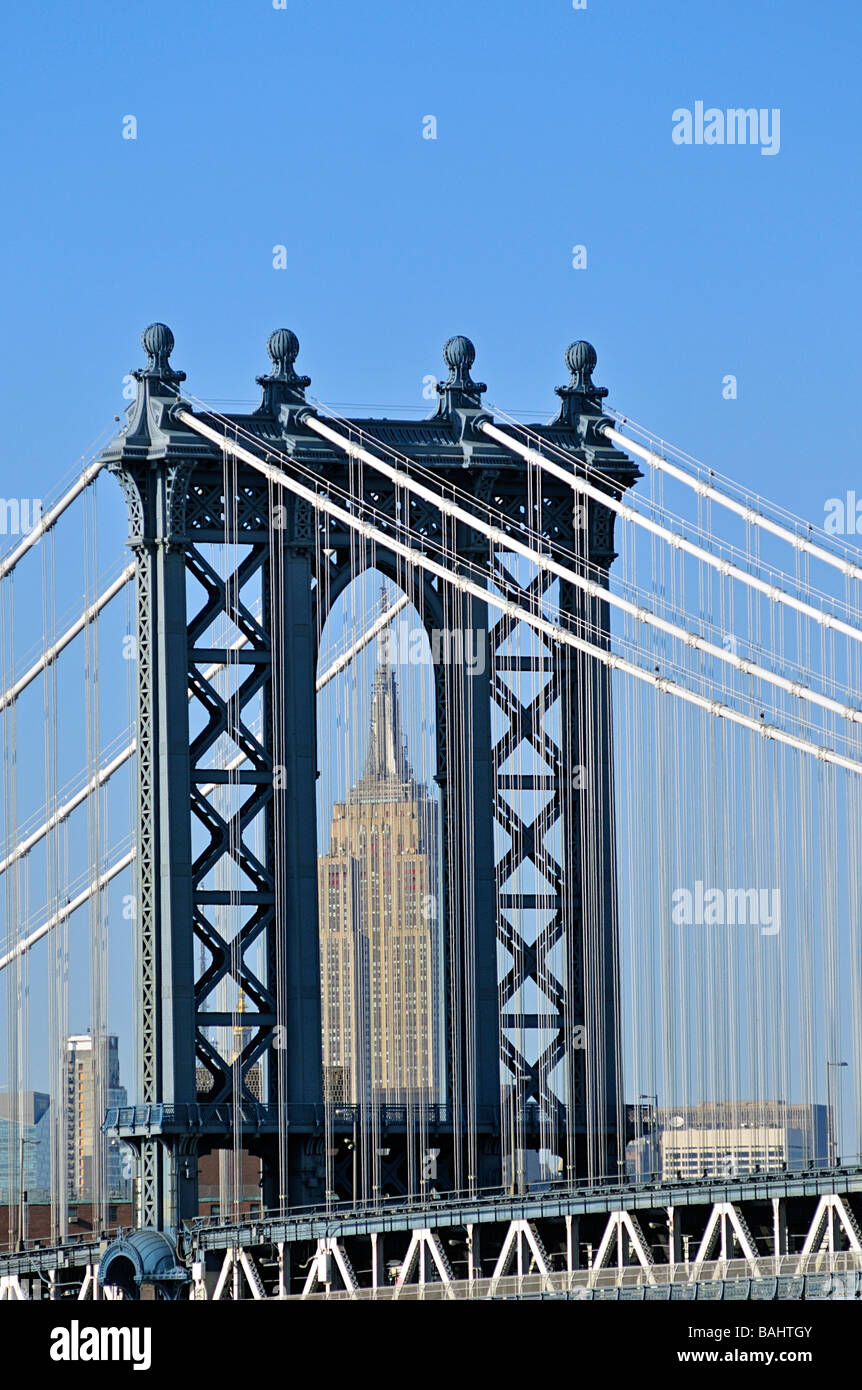 new york city skyline from brooklyn bridge Stock Photo Alamy
