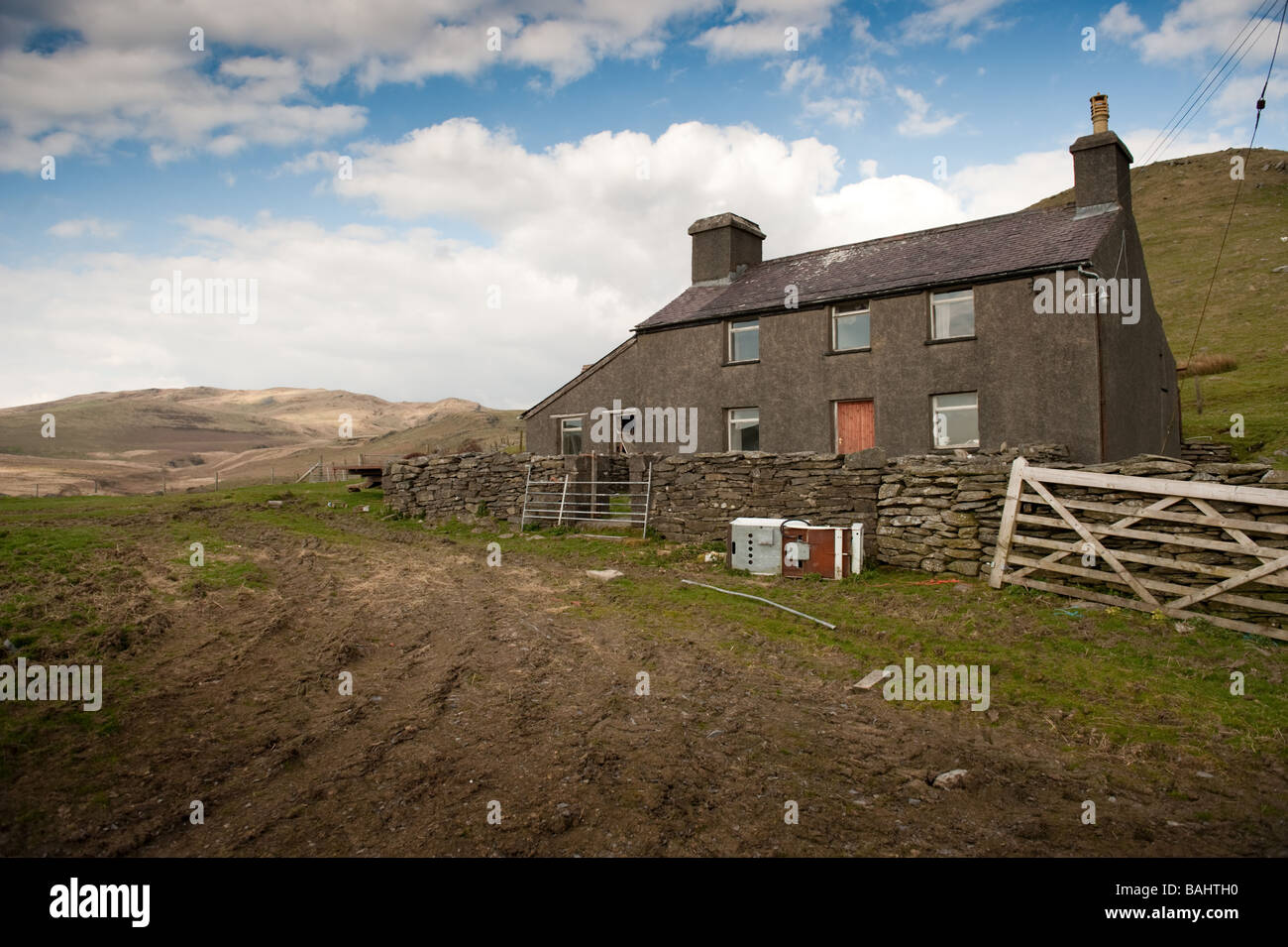 Remote welsh hill farm farmhouse in the upper Teifi valley upland Ceredigion west Wales UK Stock Photo
