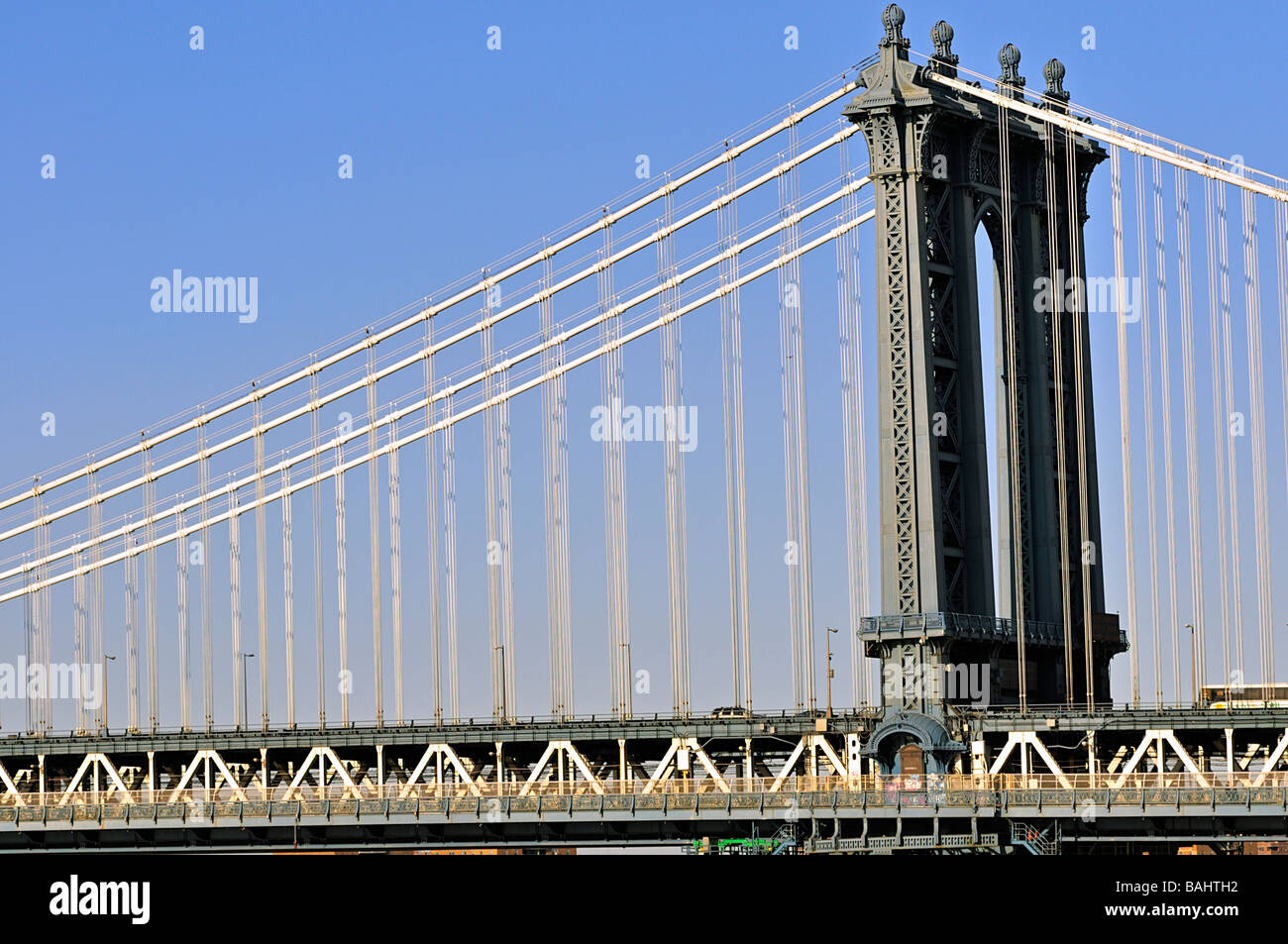 new york city skyline from brooklyn bridge Stock Photo - Alamy