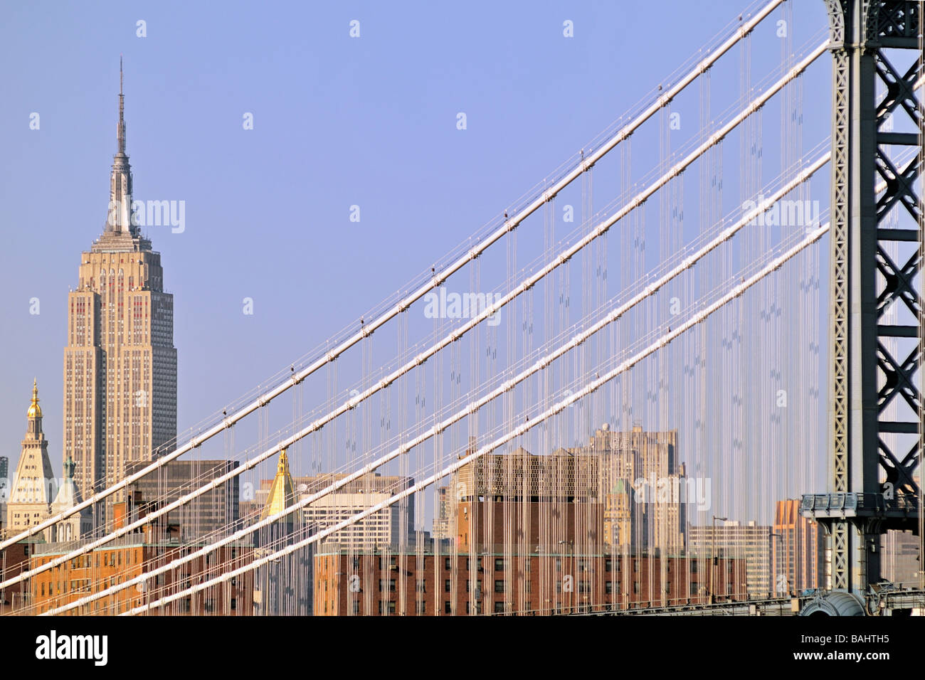 new york city skyline from brooklyn bridge Stock Photo - Alamy