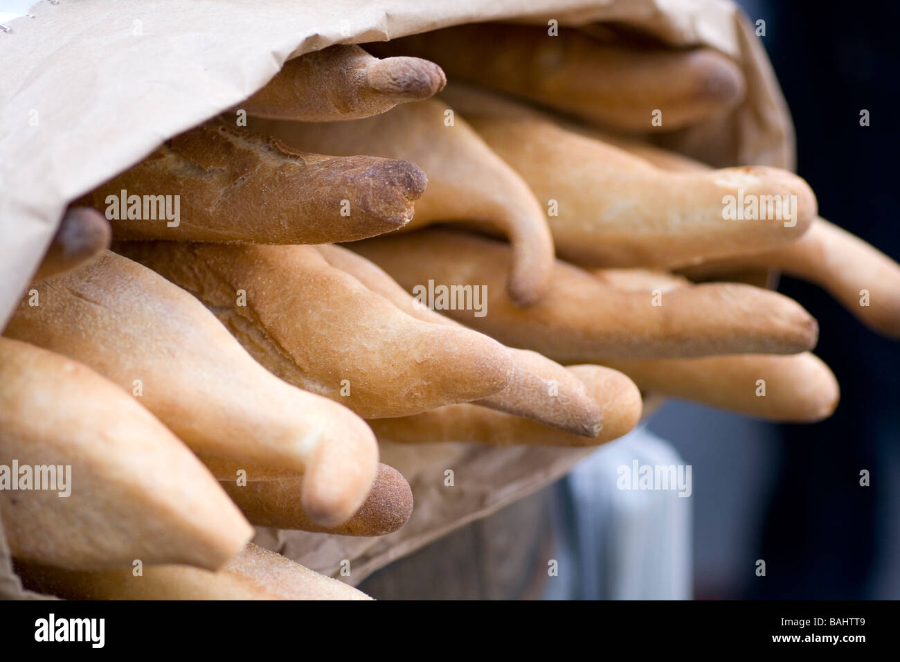 Bread sticks in a bag at the Borough Market, London SE1 Stock Photo