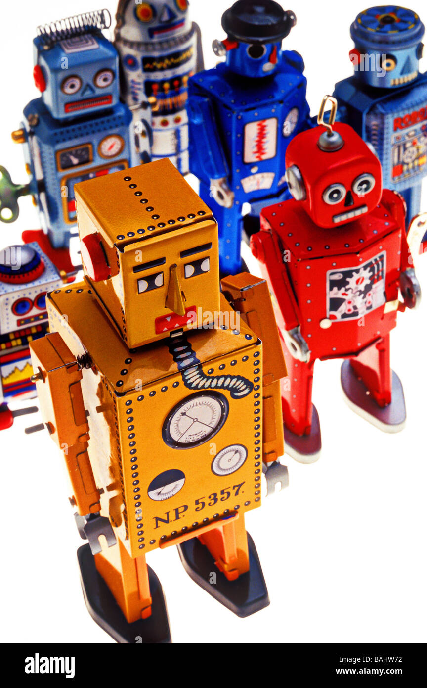 Assorted toy robots Stock Photo