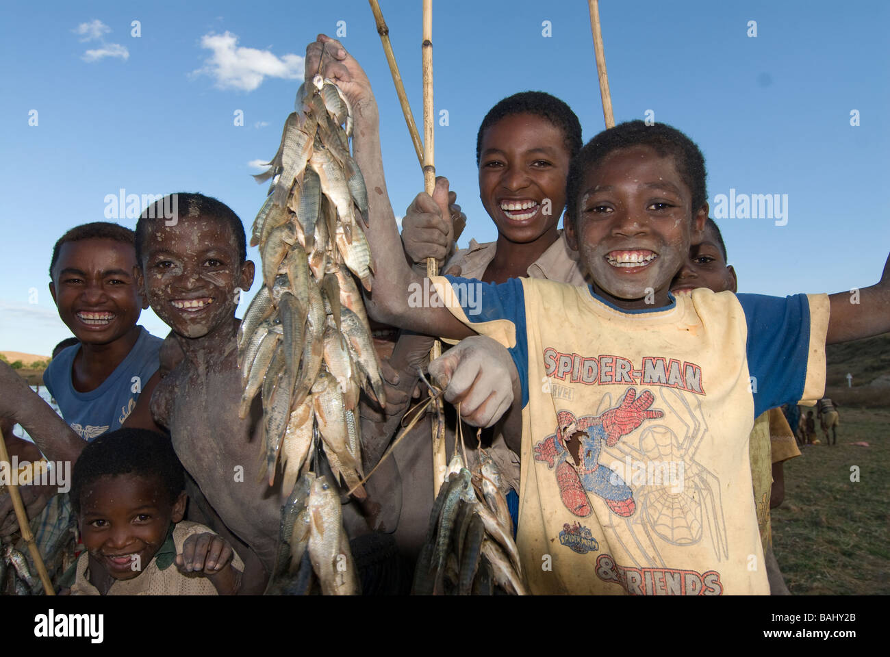 Laughing native children Ankarana Madagascar Africa Stock Photo