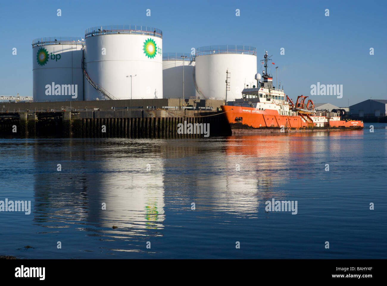 Oil rig supply boat in Aberdeen harbour Stock Photo Alamy