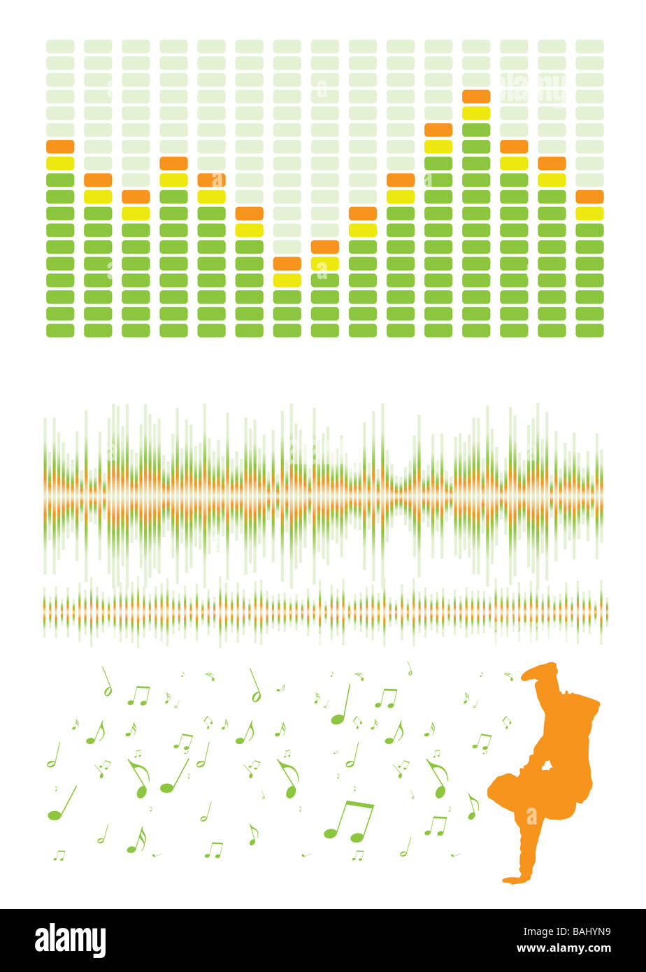 Music inspired design elements with graphic equalizer and musical notes Stock Photo
