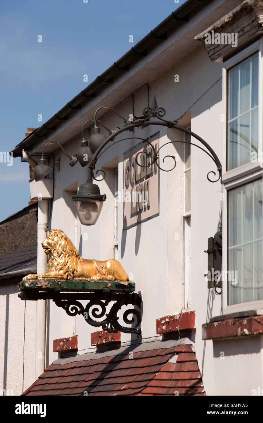 UK Gloucestershire Forest of Dean Cinderford High Street Golden Lion pub sign Stock Photo
