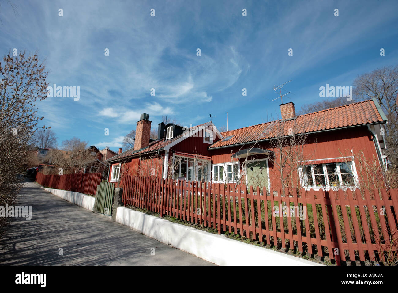 Red houses at Sigtuna Stock Photo