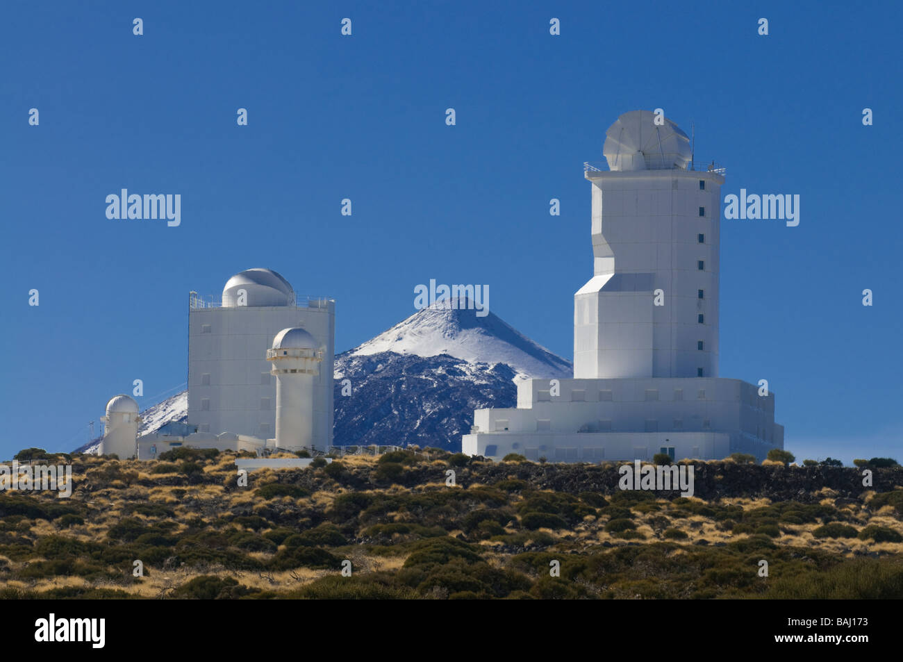 Astronomic station at the volcano El teide Canary islands Spain Teneriffa Stock Photo