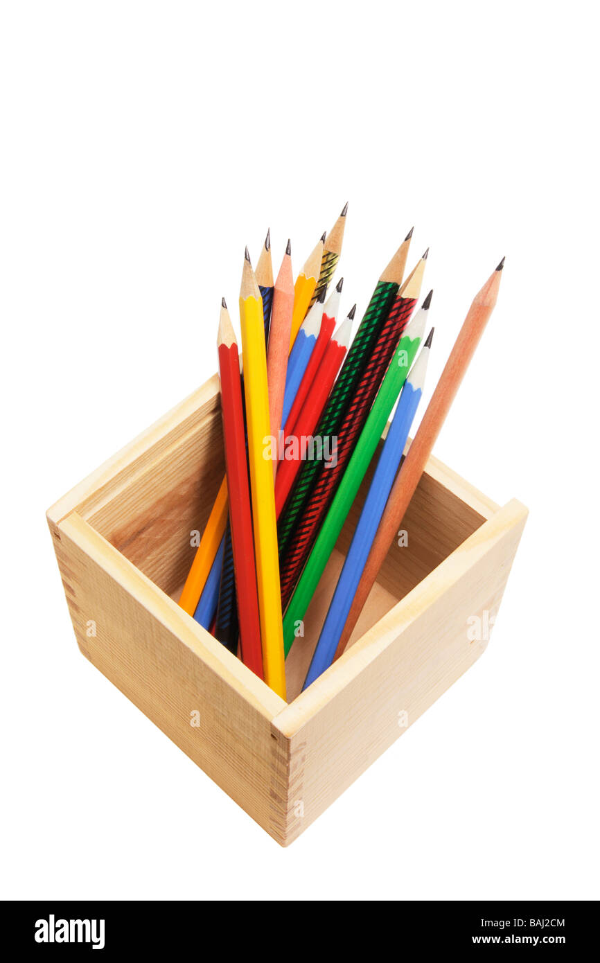 Pencils on Wooden Box Stock Photo