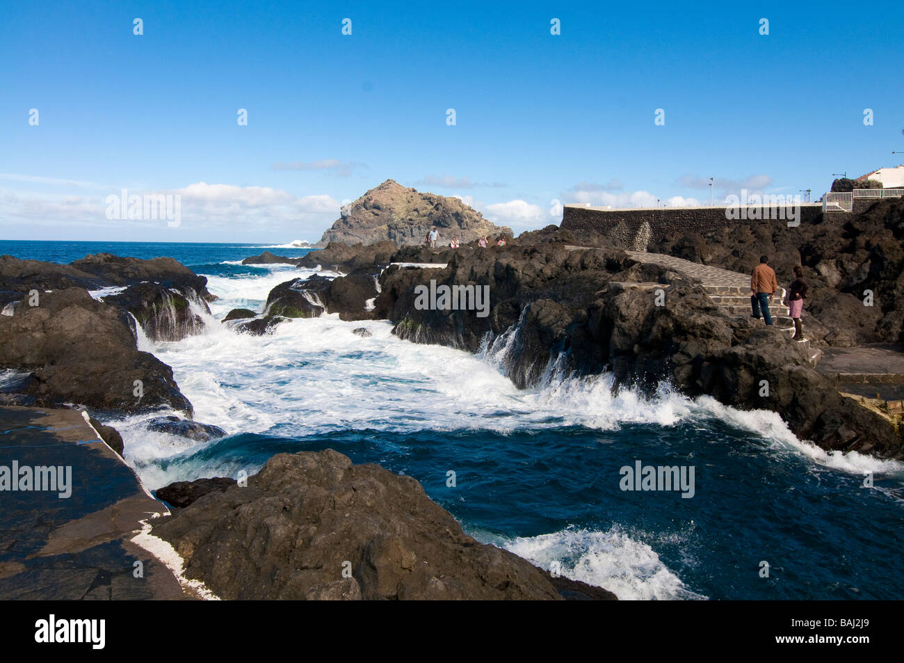 Waves crushing at pier of Garachico Teneriffa Canary islands Spain Stock Photo