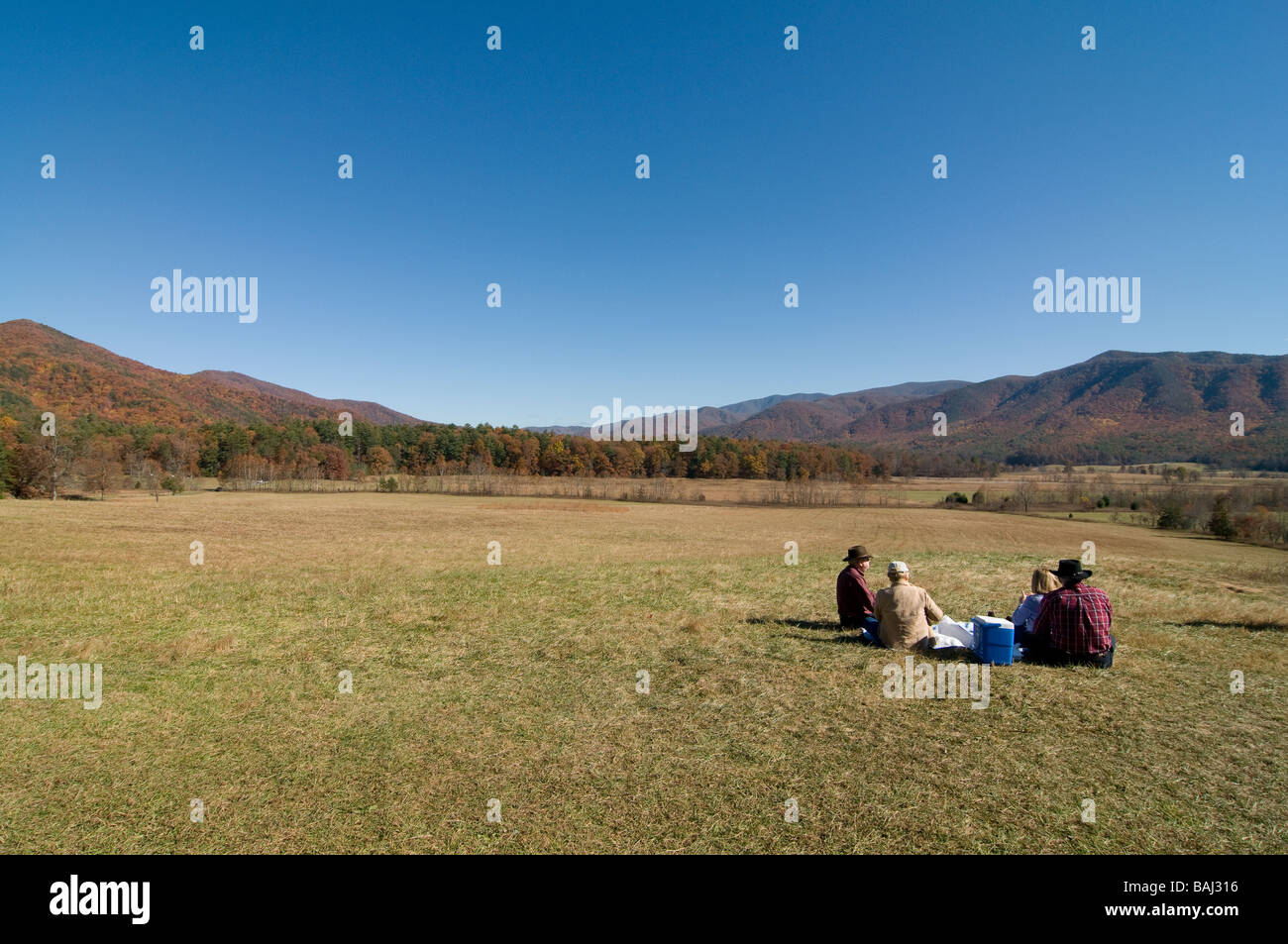 People are relaxing at field in Great Smokey Nationalpark autumn atmosphere Tennessee United States of America Stock Photo