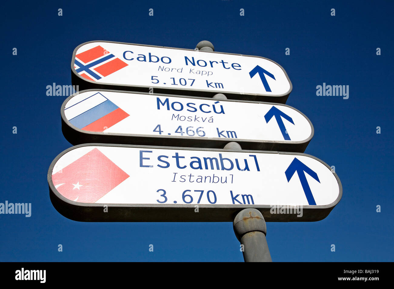Signs of Distance in Cuellar Valladolid Castilla Leon Spain Stock Photo