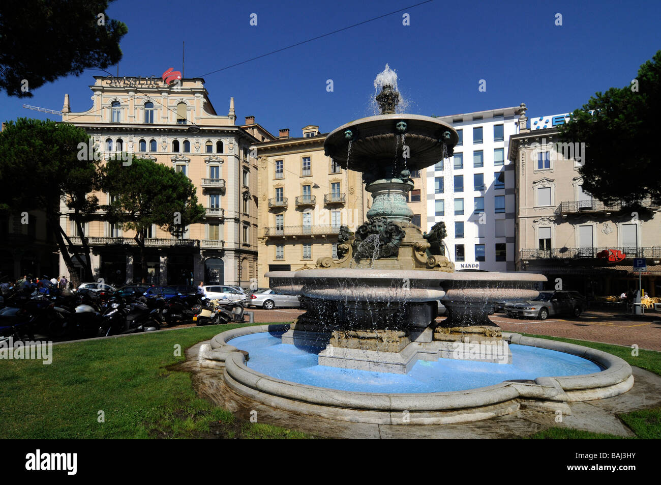 A traditional fountain in the centre of Lugano, Tessin canton, Switzerland Stock Photo
