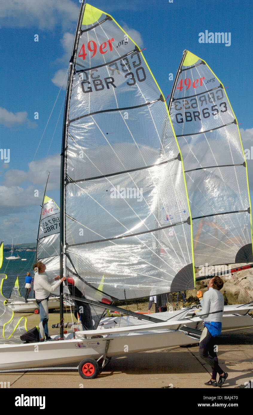 International Olympic 49er class sailing skiffs Weymouth Portland
