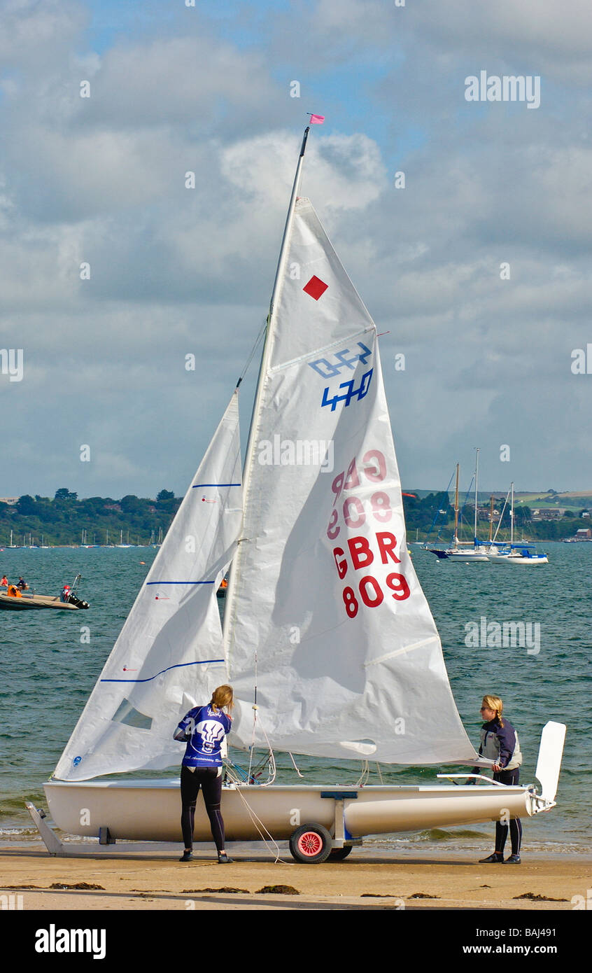 Rigging International Olympic 470 class sailing dinghy Weymouth