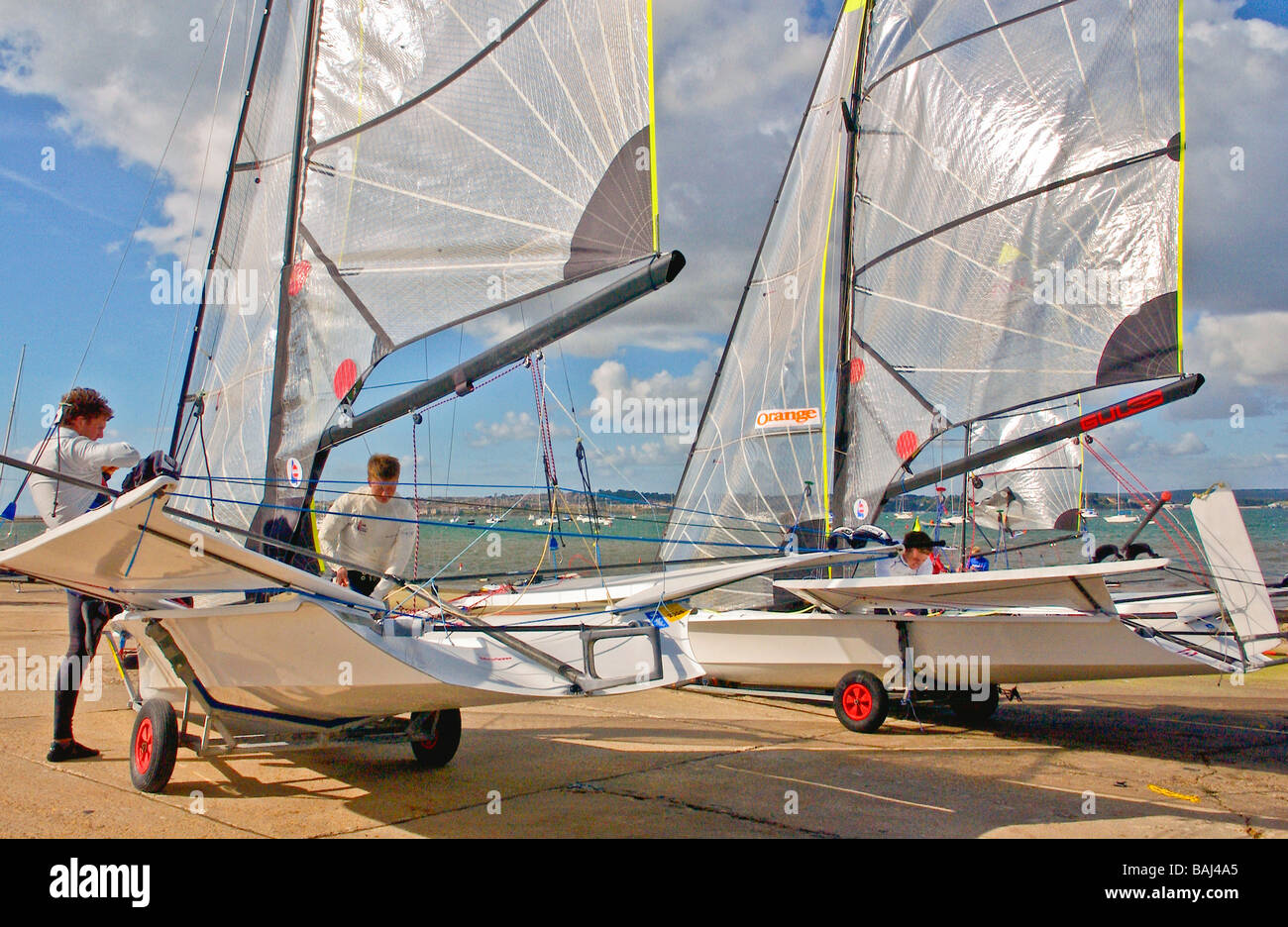 International Olympic 49er class sailing skiffs Weymouth Portland