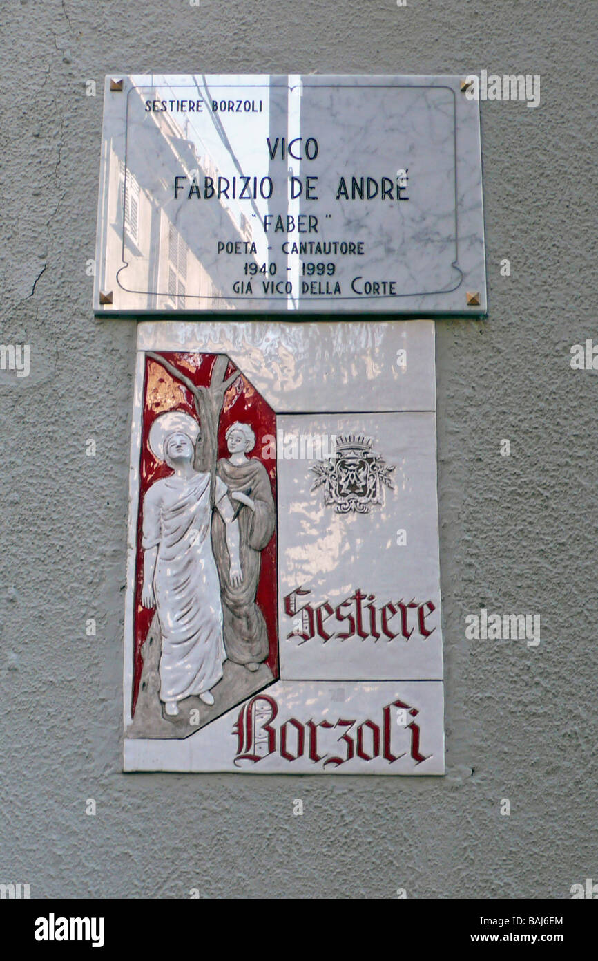 Fabrizio de Andrè Street musician and poet in the Historical Centre of Rapallo Province of Genoa Italy Stock Photo