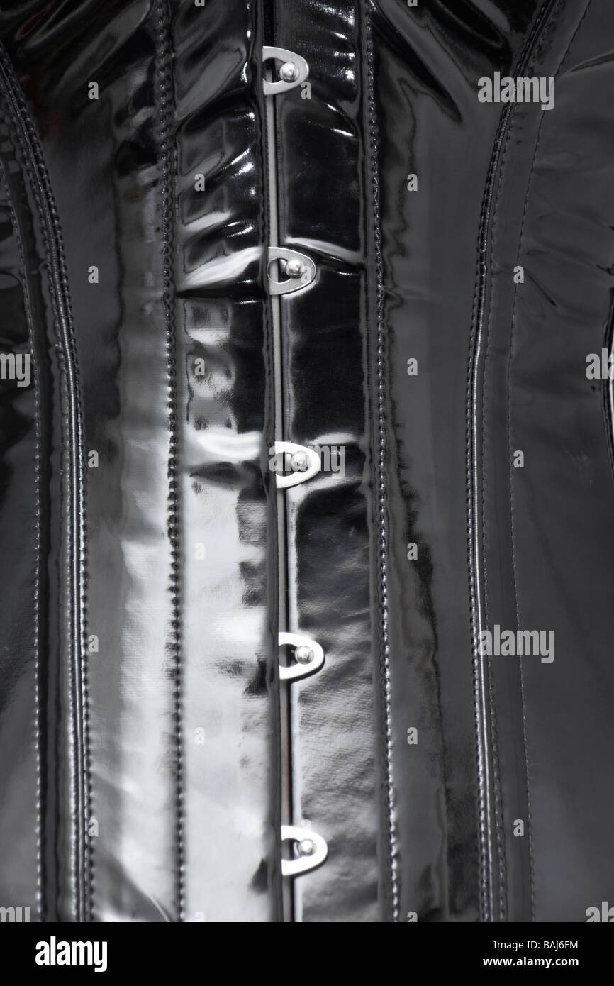 Black shiny sexy PVC corset Stock Photo