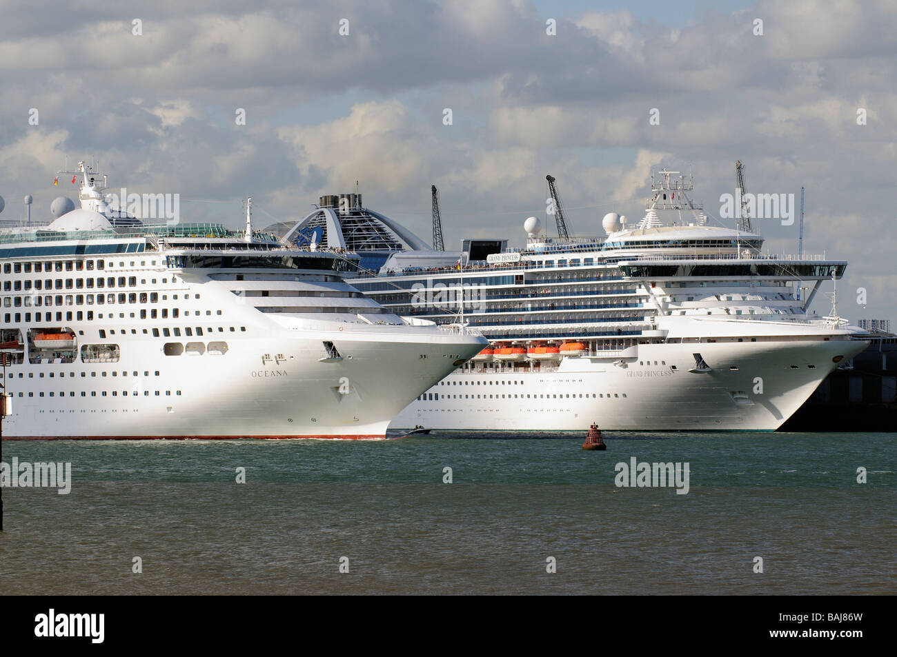 Cruise ships Port of Southampton UK The Oceana passing Grand Princess