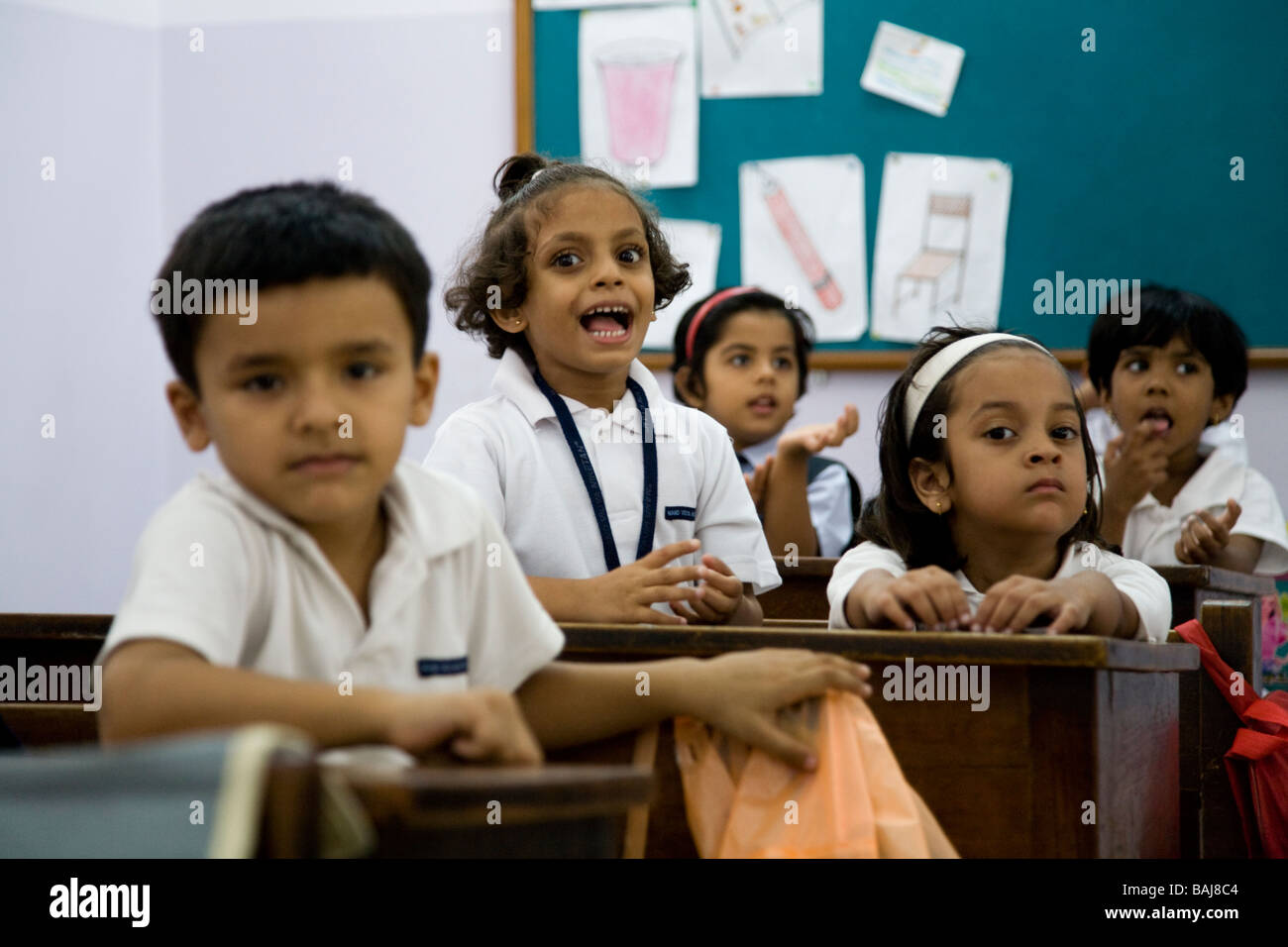 Children in class at school in Hazira, near Surat. Gujarat. India Stock Photo