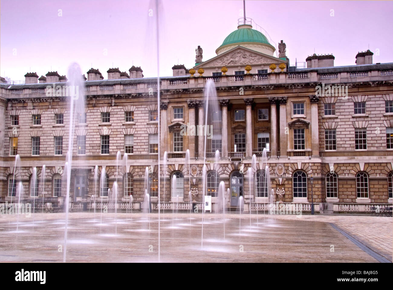 The central courtyard of Somerset House in London. The dancing fountains were installed in the 1990s. Stock Photo