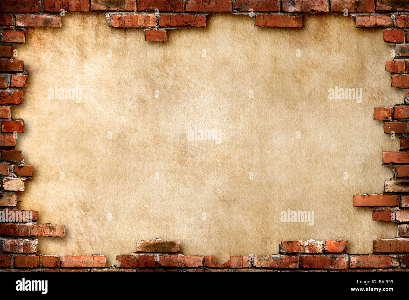 Grungy parchment paper background surrounded by red brick frame Stock Photo Alamy