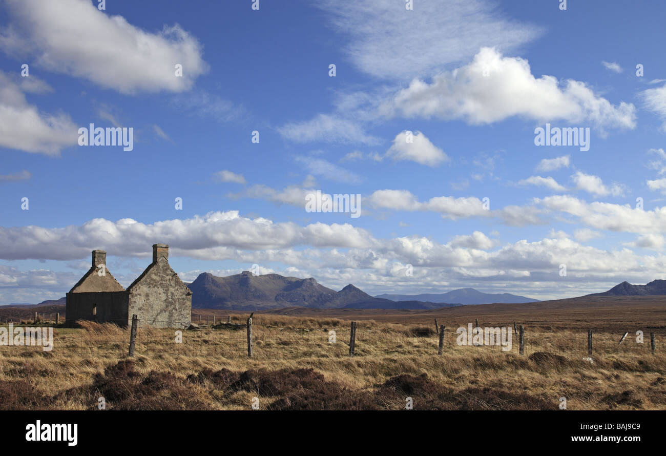 Derelict cottage with views to Ben Loyal near Tongue, Sutherland, North