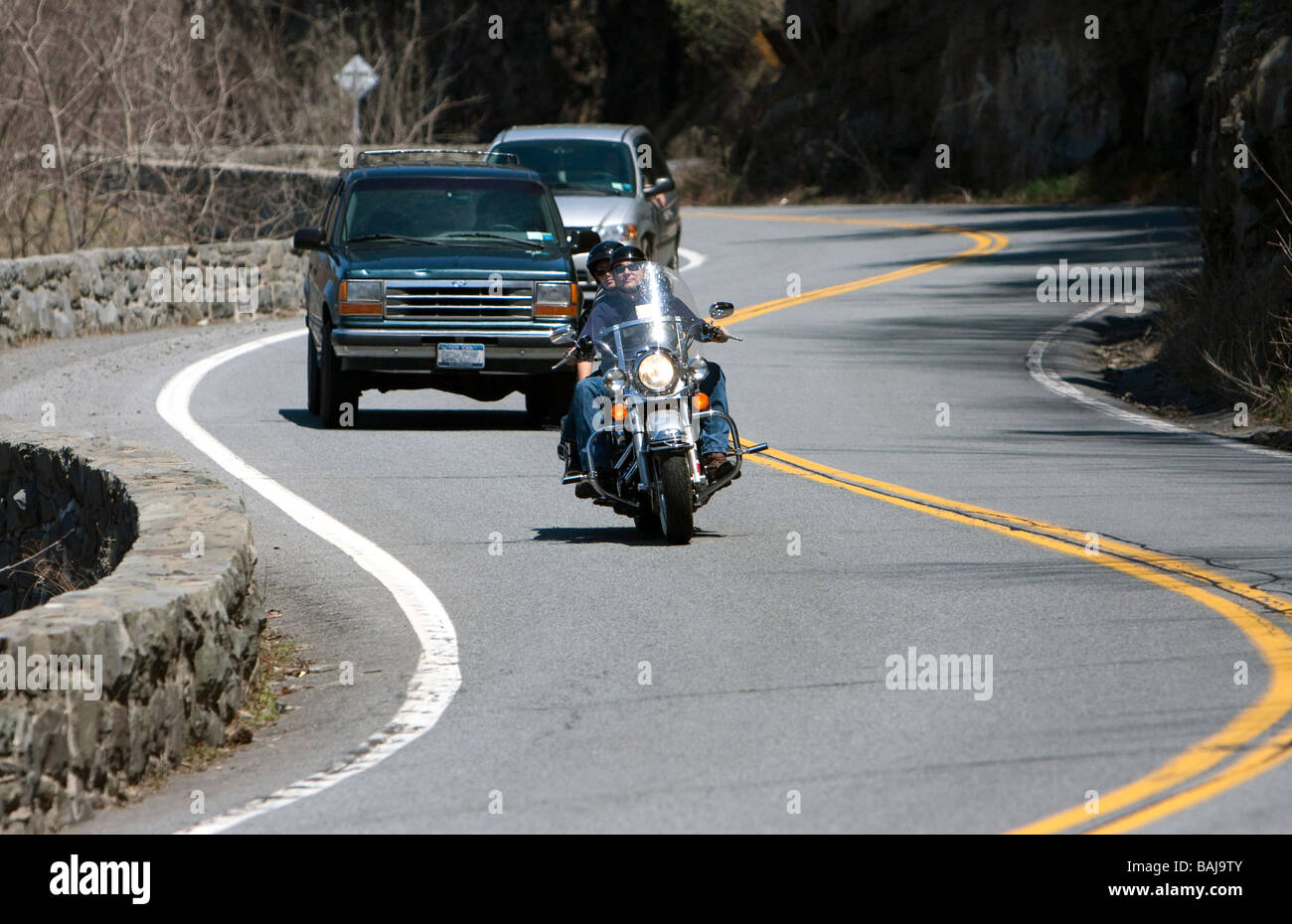 Motorcycle riding the curves at Hawks Nest New York Stock Photo - Alamy