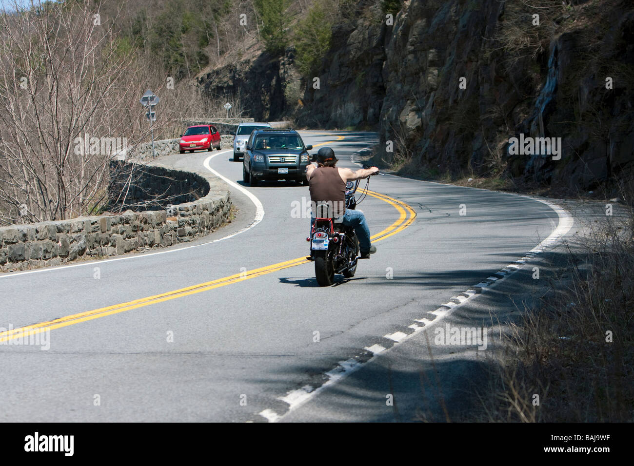 Motorcycle riding the curves at Hawks Nest New York Stock Photo Alamy