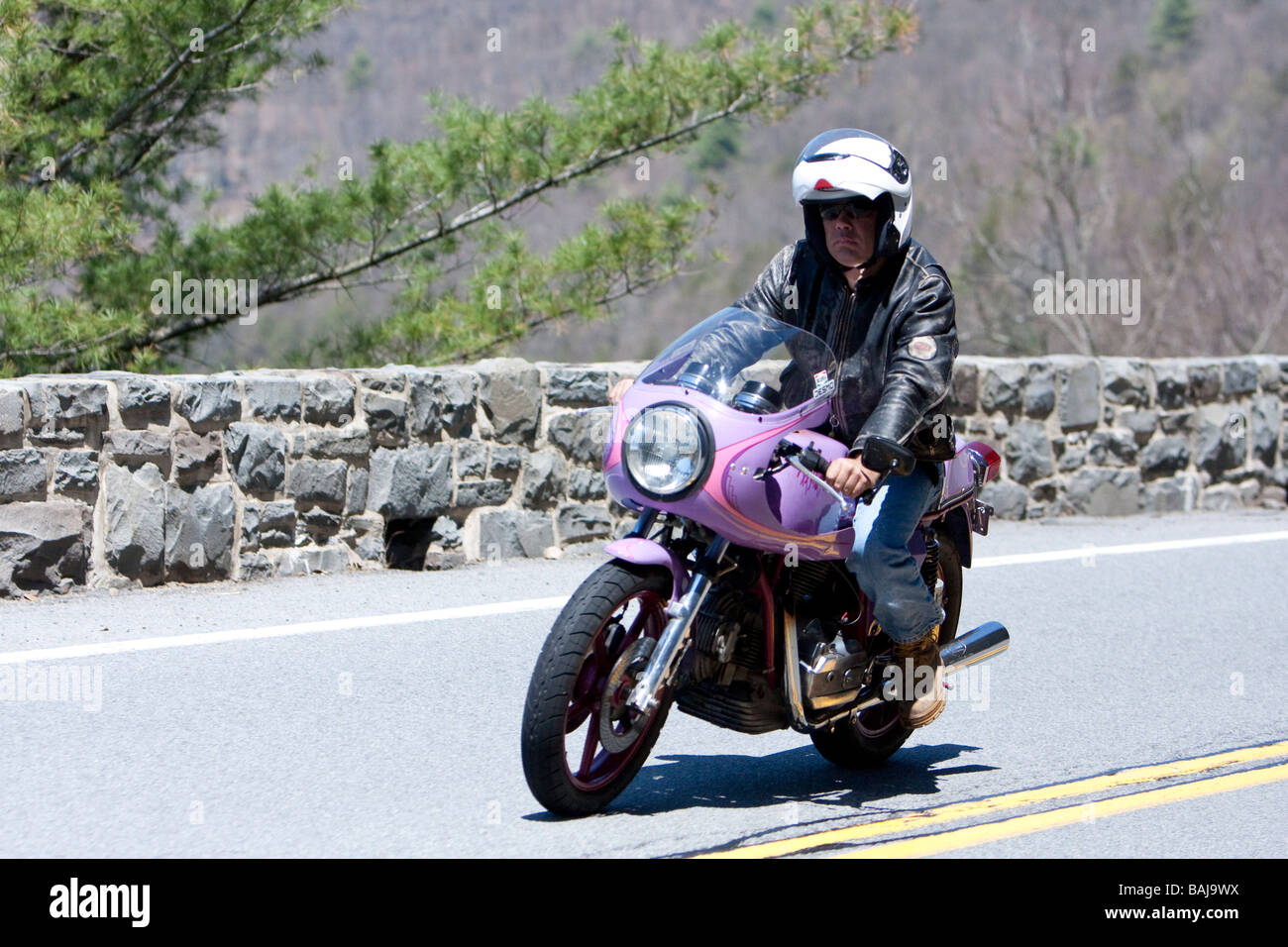 Vintage Ducati out for a ride at Hawks Nest New York. Stock Photo