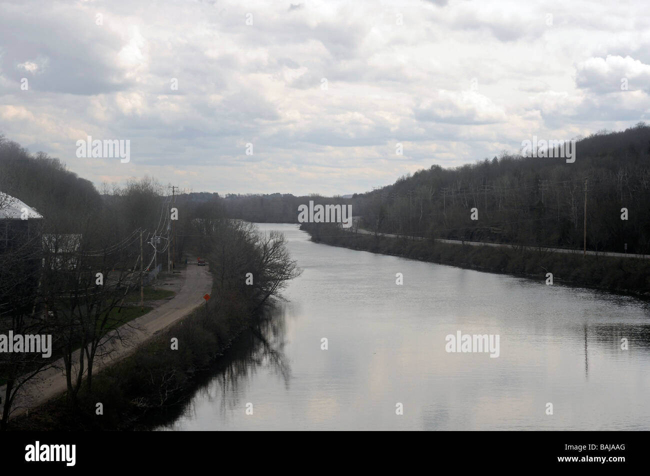 Erie Canal and lock in historic Mohawk river valley in upper state New York. Stock Photo