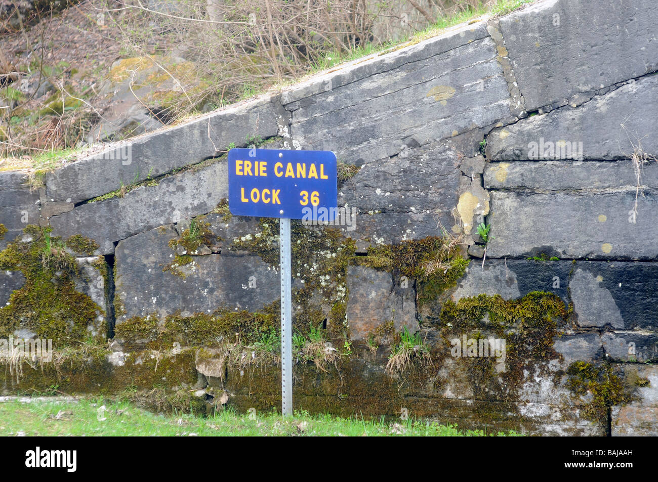 Erie Canal and lock in historic Mohawk river valley in upper state New York. Stock Photo