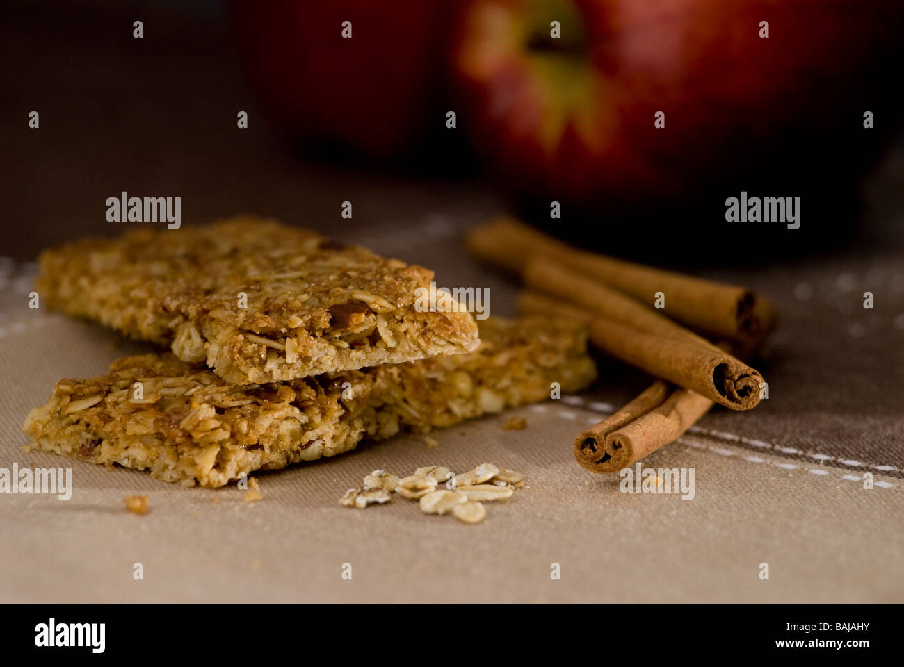 Apple and cinnamon granola bars Stock Photo
