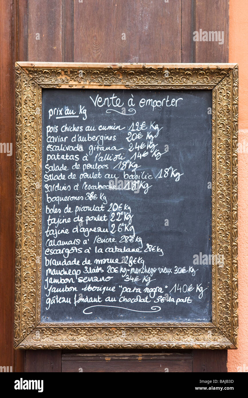 Restaurant menu written on a blackboard in Perpignan France Stock Photo ...