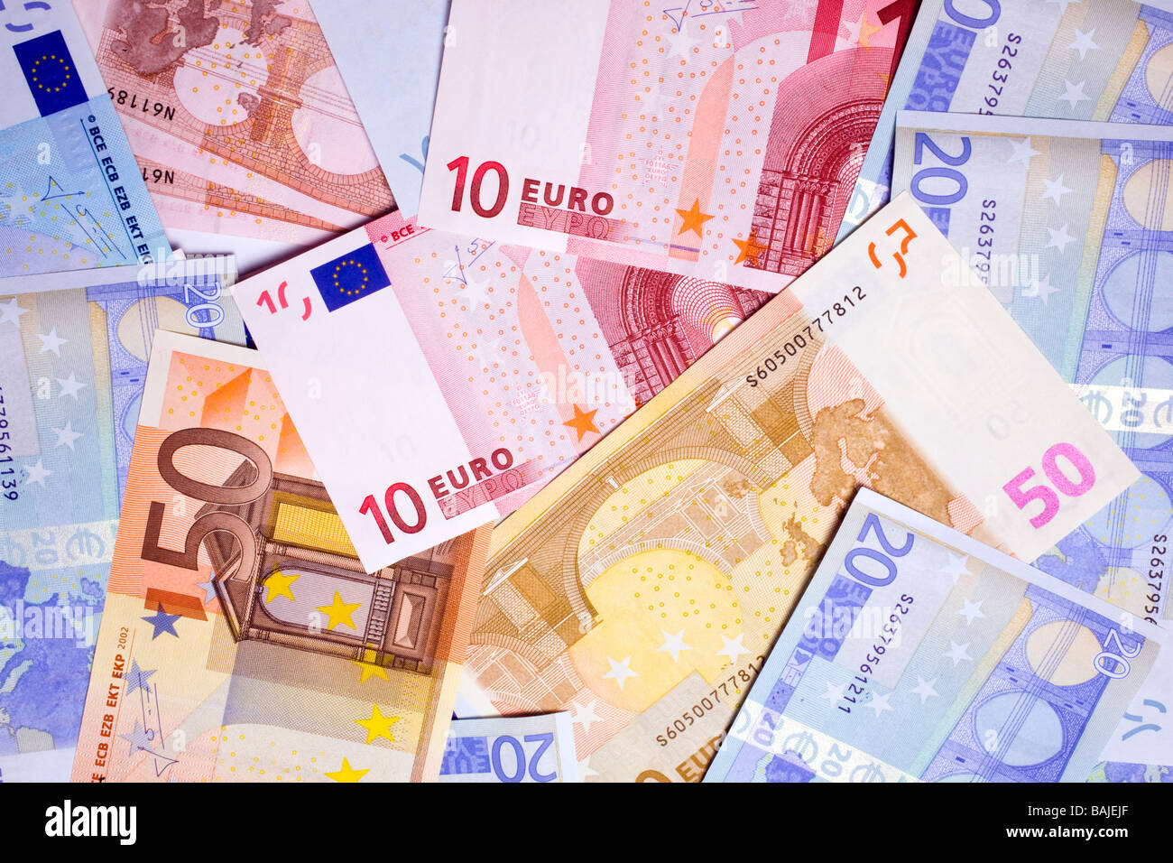 Euros bank notes of various denominations Stock Photo