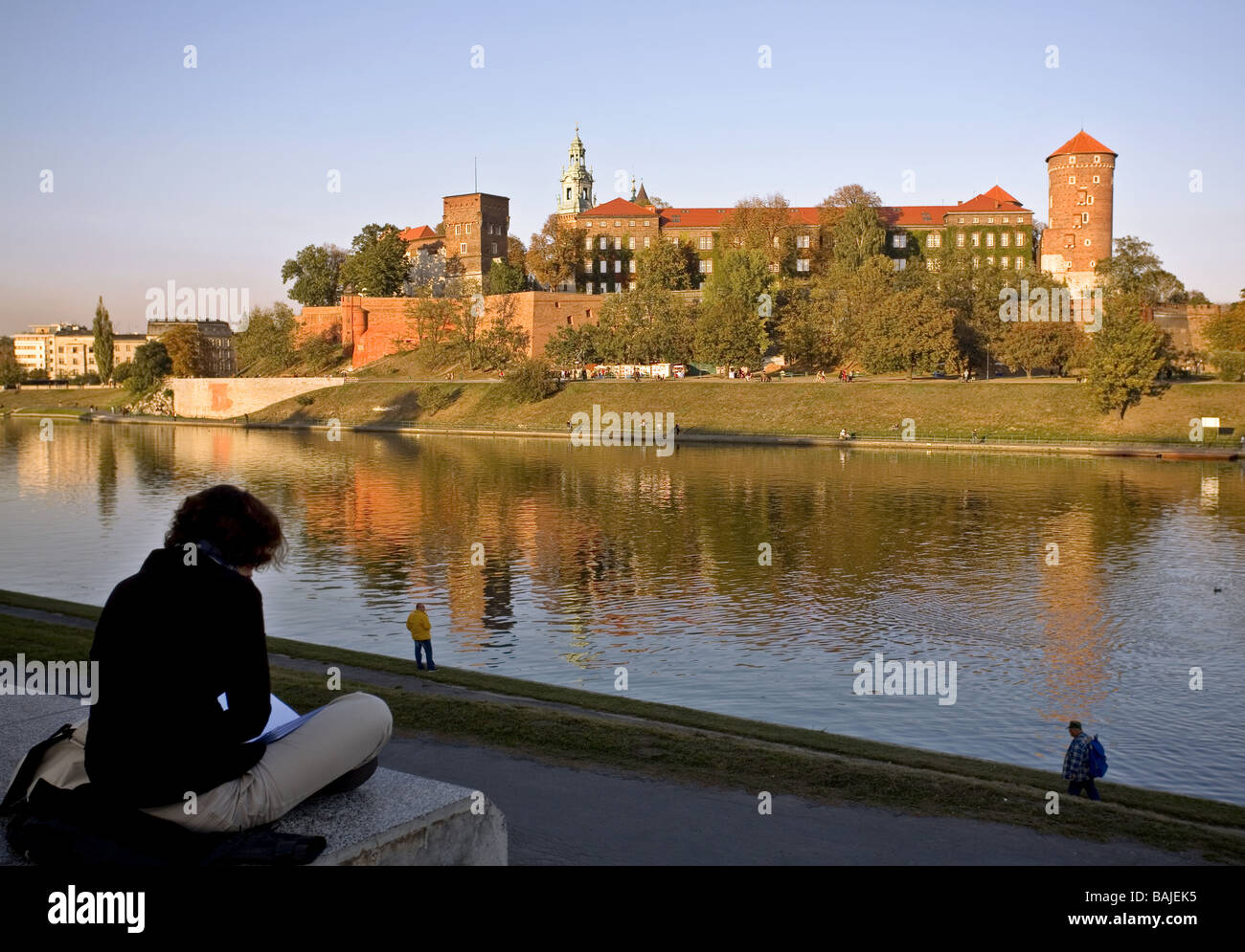 Vistula River and Wawel Castle in Cracow Poland Stock Photo