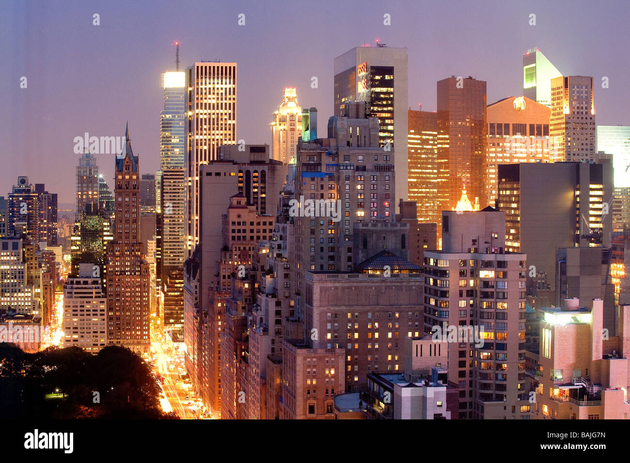 United States, New York City, Manhattan, view from the Mandarin Oriental Hotel on Central Park and Midtown Stock Photo
